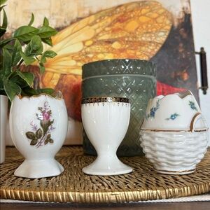 Collectible Vintage Porcelain China Egg Cups, Bundle of 3